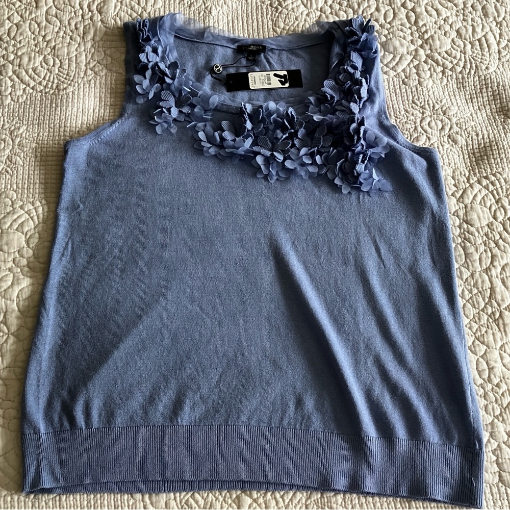 NWT Talbots slate blue cotton blend sleeveless top w/collar embellishment